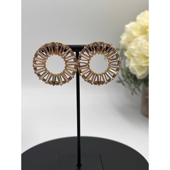 J. Crew Clear Crystal Baguette Round Pinwheel Forward Hoop Pierced
Earrings - Picture 3 of 8